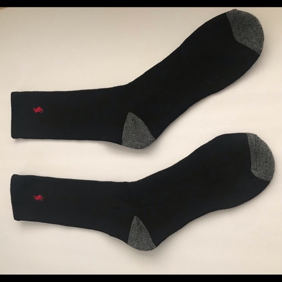 New Polo Ralph Lauren Men’s Sport Socks Black with Red Pony Grey Toes Heels - Picture 11 of 16